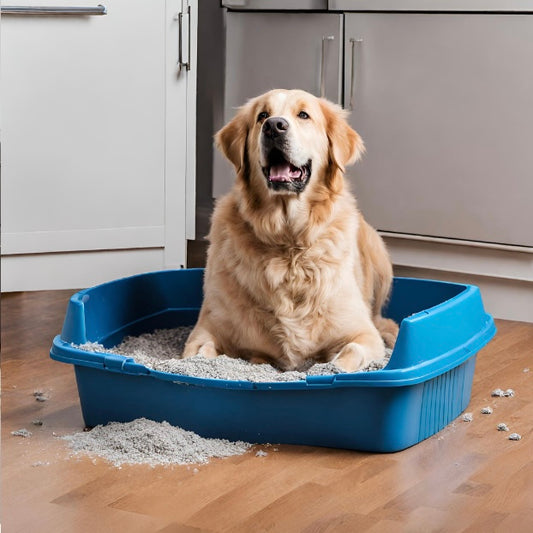 dog seating in cat litter box